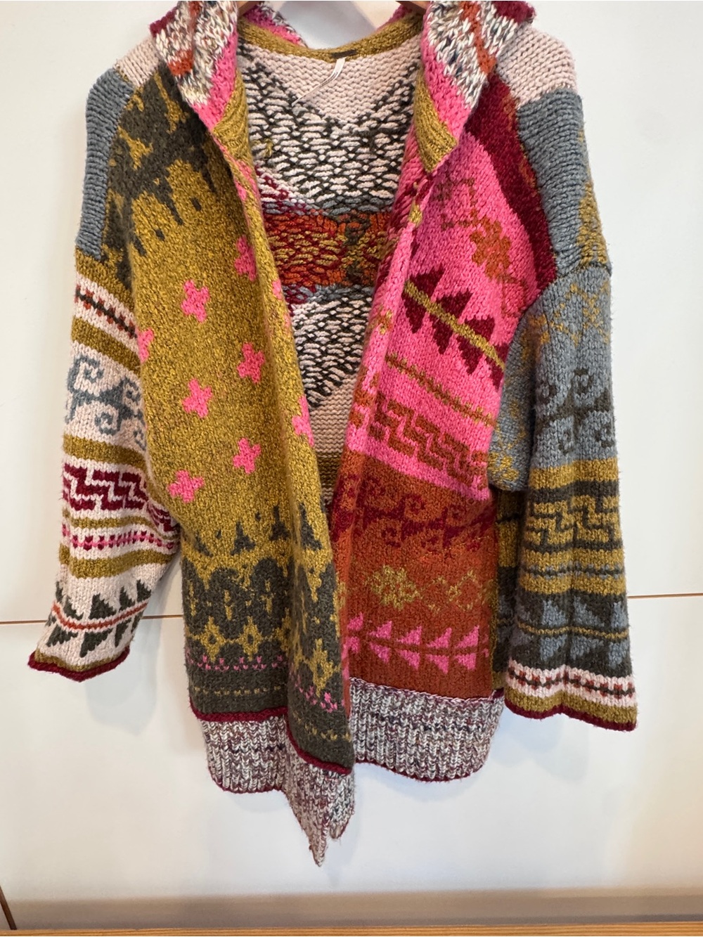 Free People Fair Isle Cotton Wool Wrap Hooded Cardigan - Picture 4 of 10